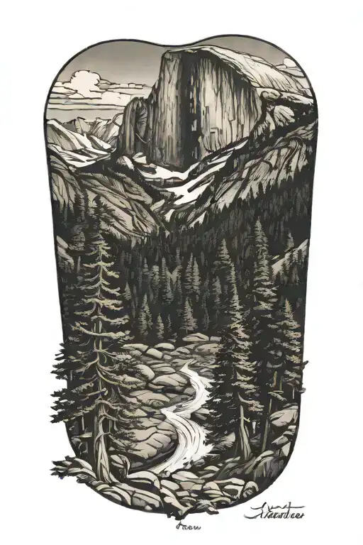 Half Dome Along John Muir Trail With Trail Going Through Forest