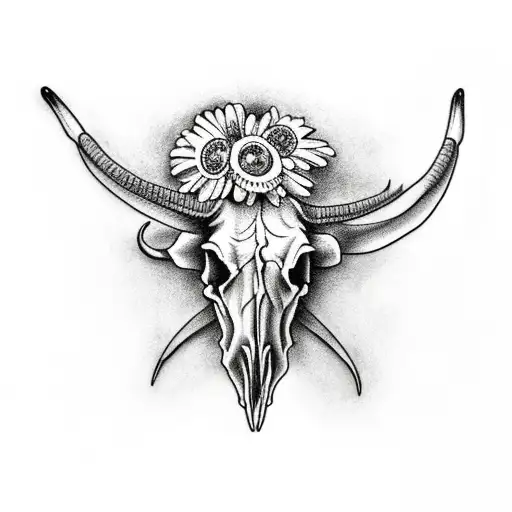 Longhorn Skull With Flowers