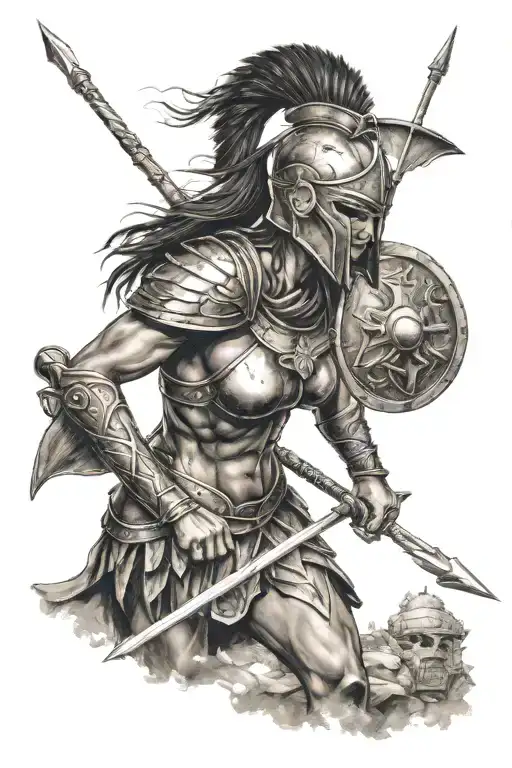 Beautiful Spartan Female Warrior Holding A Spear With Spartan Armor