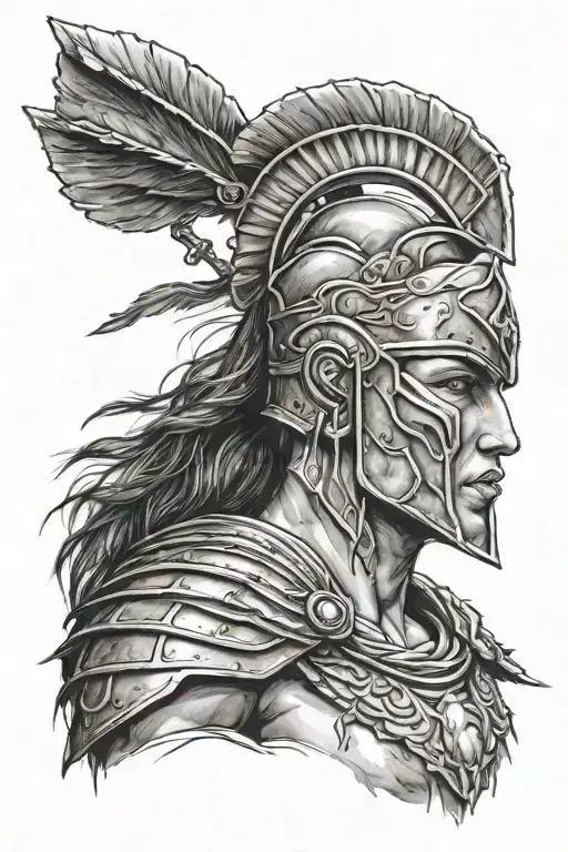 Beautiful Female Spartan Worrior Holding A Spear As Tall As Her With A Beautiful Face