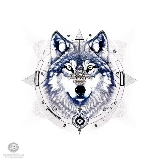 Nordic Wolf With Nordic Compass On Forehead