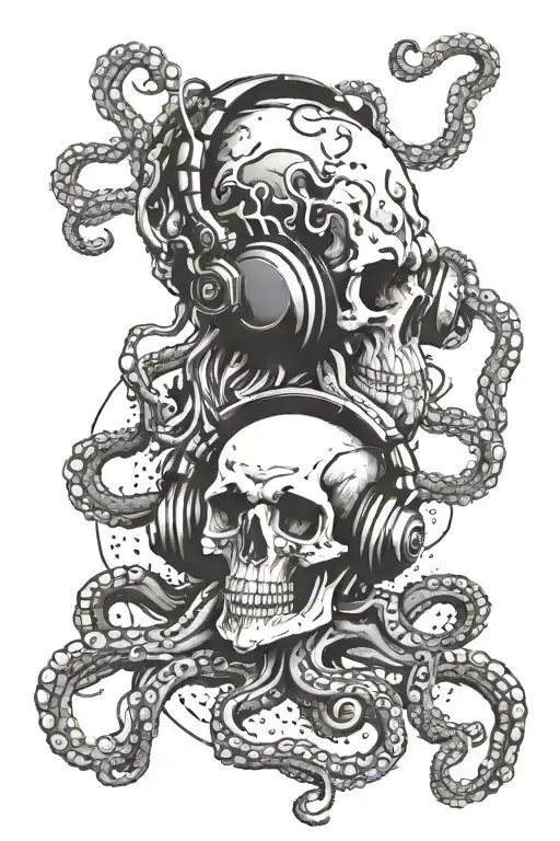 Trash Polka Octopus And Skull Wearing Headphones