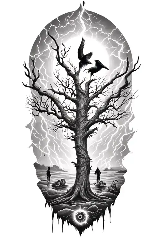 Voodoo And Lightining Storm And Raven And Nature Elements Like Trees