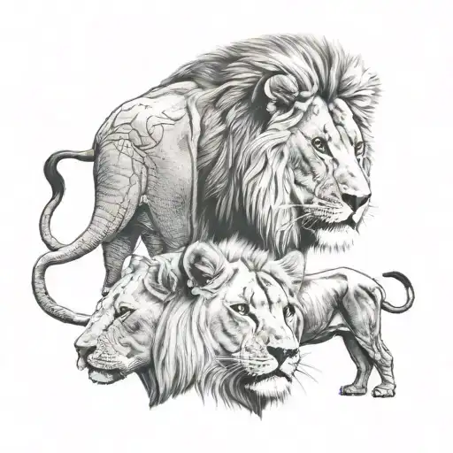 Elephant Face And Lion Face