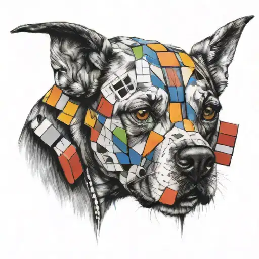 A Realistic Portrait Of A Dog Solving A Rubik's Cube