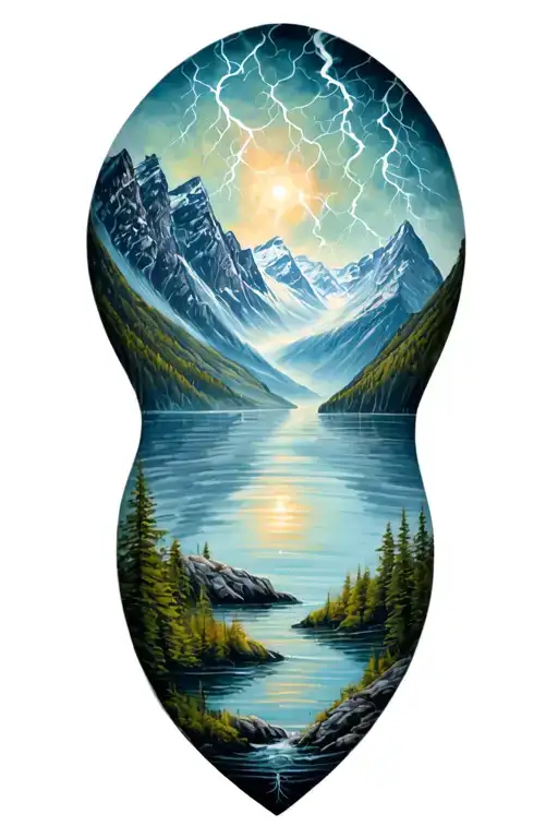 Fjord And Lightining Storm And Vegvisir And Nature