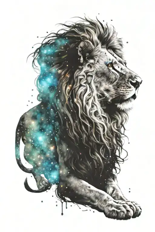 Lion In A Galaxy Background