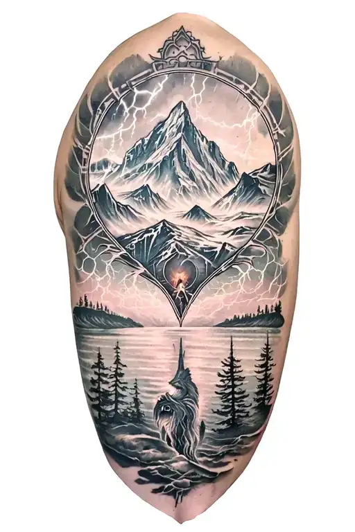 Fjord And Lightining Storm And Vegvisir And Nature