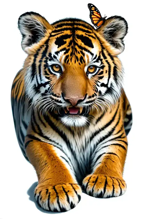 Playful Tiger Cub W Butterfly