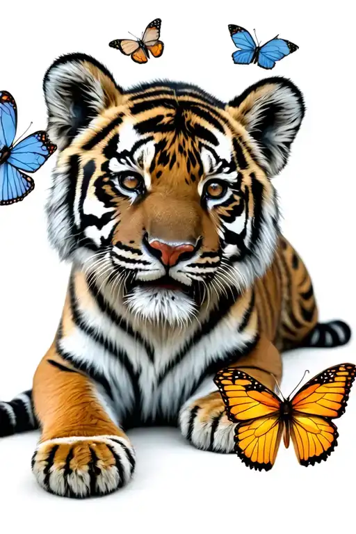 Playful Tiger Cub W Butterfly