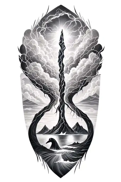 Fjord And Lightining Storm And Jing Jang And Nature