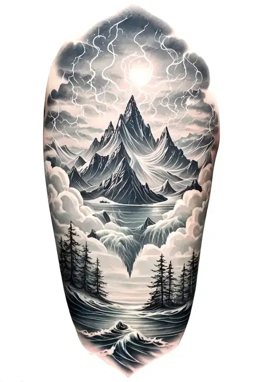 Fjord And Lightining Storm And Jing Jang And Nature