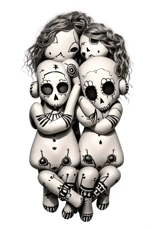 Three Voodoo Doll Sitting Side By Side