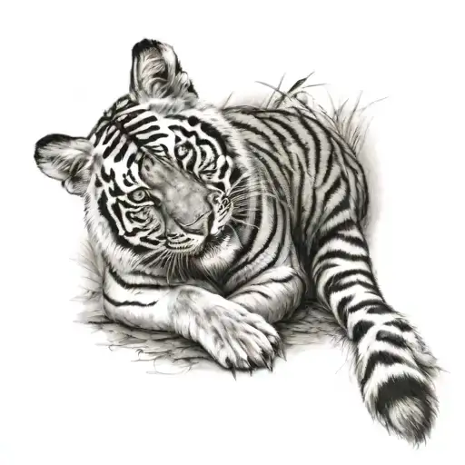 Tiger Sitting Hugging A Hare