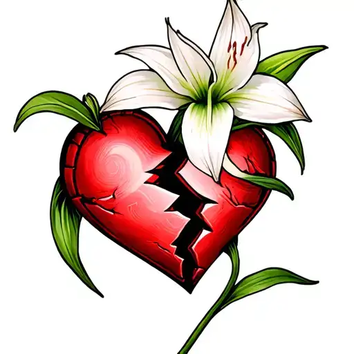 Broken Heart With One Amaryllis Flower Blooming Out Of The Top Of The Heart With A Short Stem