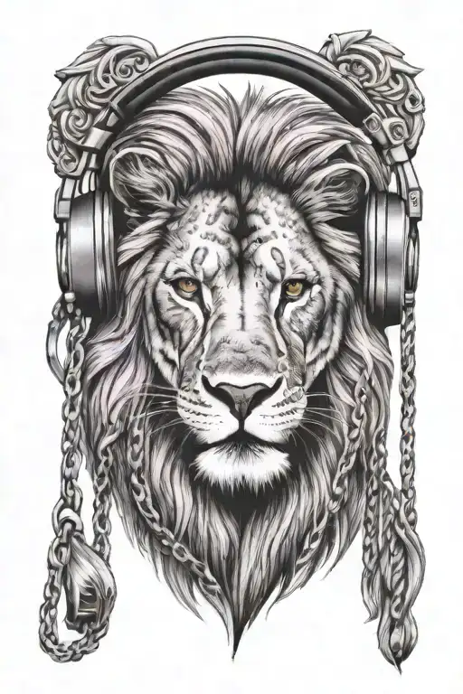 Lion Wearing Cuban Pink Chain And Beats Head Phones