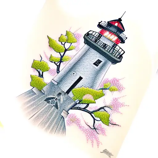 Lighthouse With Cherry Blossom
