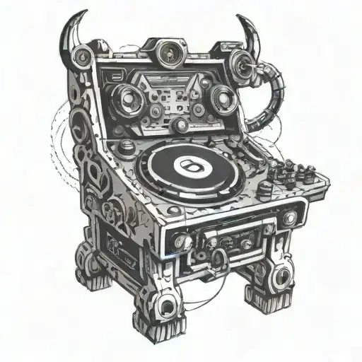 A Dj Booth With Gaming Controller Buttons Forming A Taurus Symbol In Dotwork Style