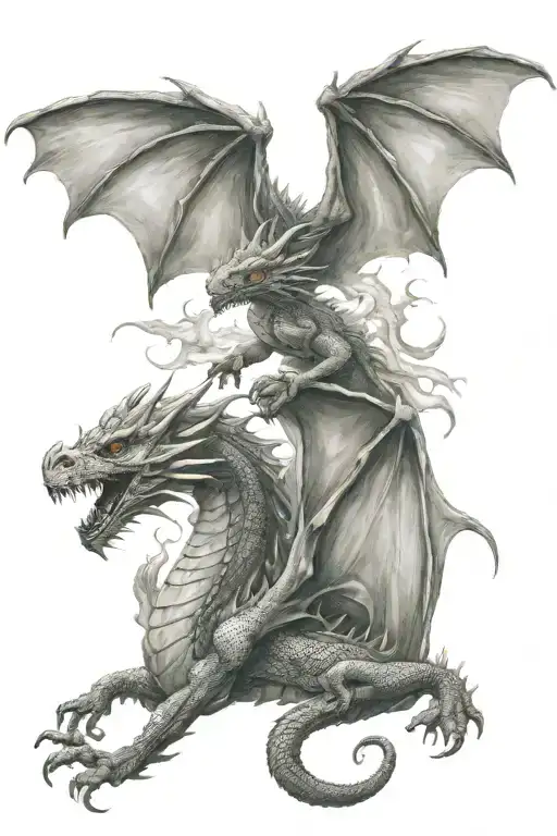 Two Dragons Flying Towards Each Other Breathing Fire