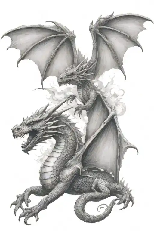 Two Dragons Flying Towards Each Other Breathing Fire