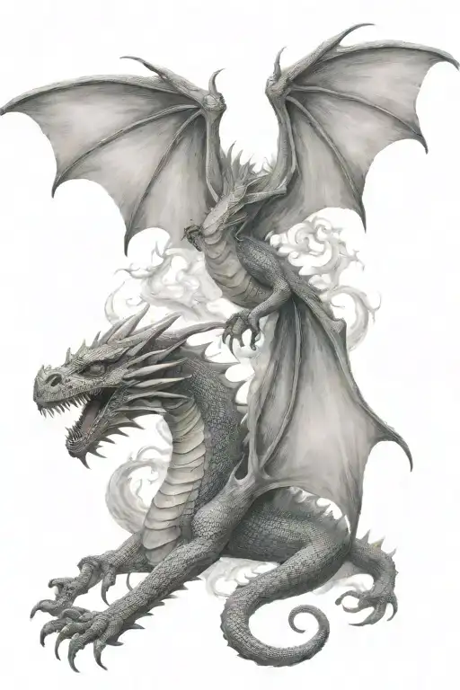 Two Dragons Flying Towards Each Other Breathing Fire