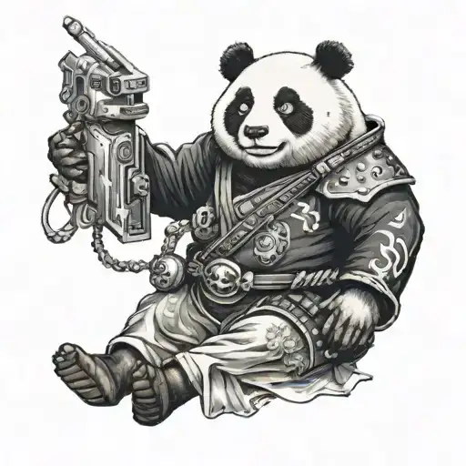 Samurai Panda Wielding A Video Game Controller
