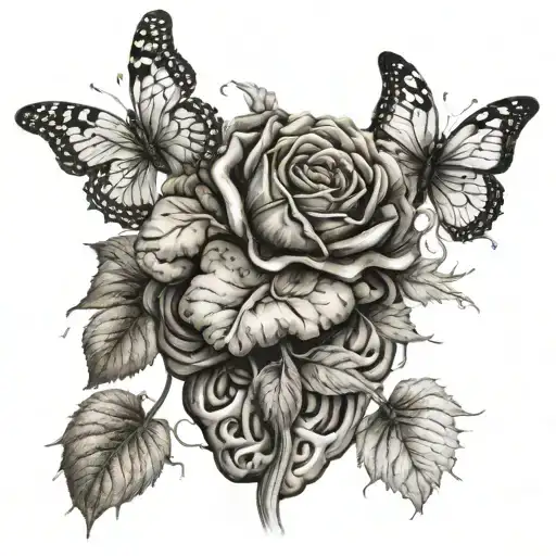 A Brain And A Lung United By A Rose And A Sunflower