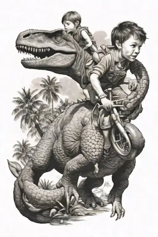 My Son Riding A Dinosaur