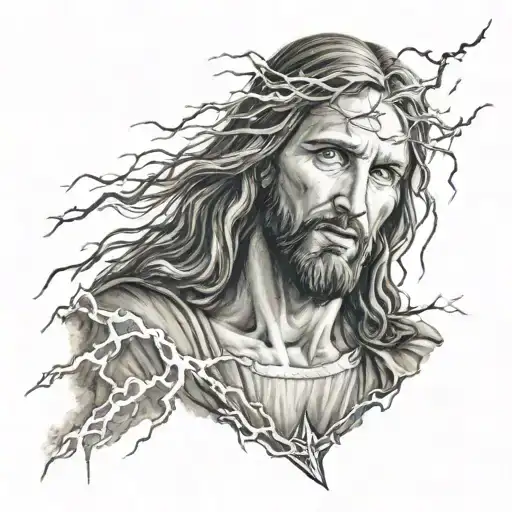 Jesus Christ With Lightning Storm