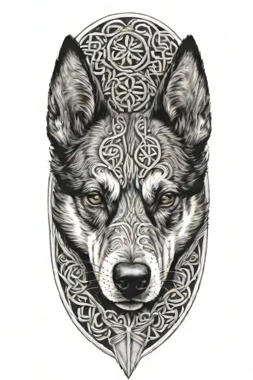An Australian Cattle Dog Wrapped In Celtic Knotwork