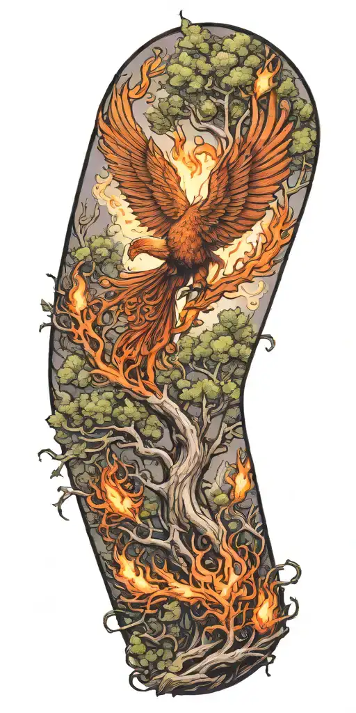 The Phoenix Rising From A Burning Tree