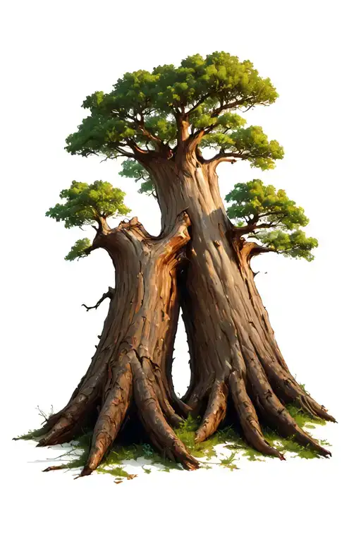 Two Tree Trunks With Branches Coming Together