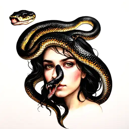 Women With A Viper Snake On The Head