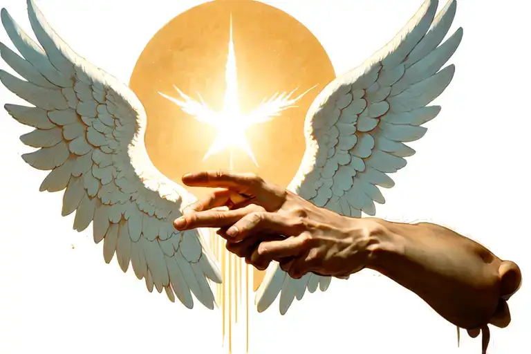Creation Of Adam Hands Pointing With Angel Wings Spread In Background