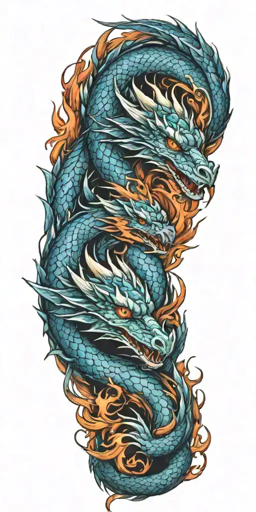 Small Blue Dragon And Fiery Phoenix