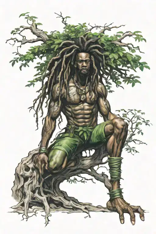 Tree Infused With Dreadlock Jamaican Man Superhero And Full Body View