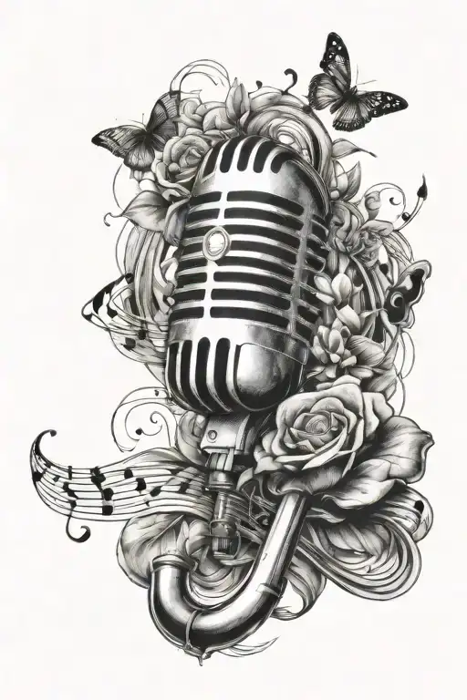 Music Notes Microphone Surrounded By Musical