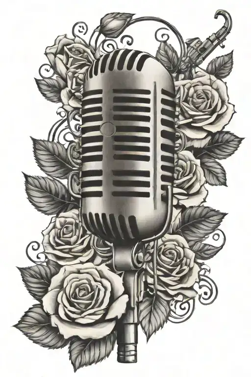 Music Notes Microphone Surrounded By Musical Roses Singing
