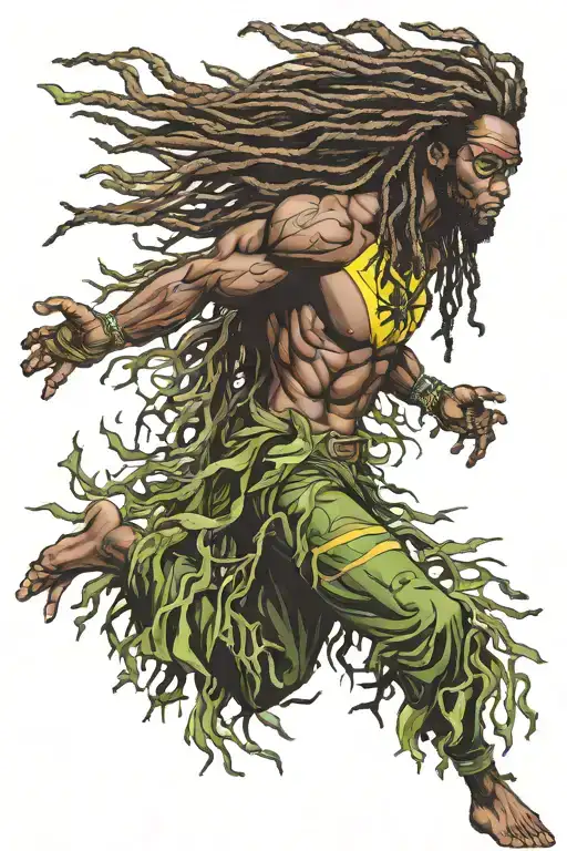 Half Tree Half Jamaican Dreadlock Man Superhero And Full Body View And Running