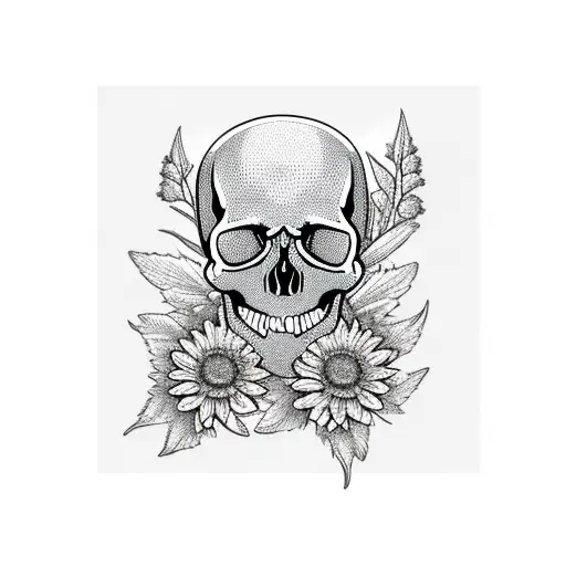 Skull Aster Flowers Autumn Leaves