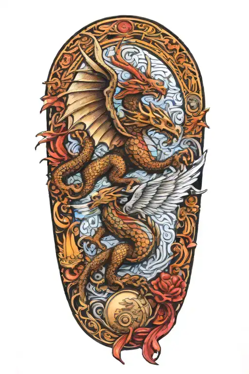 Mexican Inspired Dragon With The Mexican Eagle Flying