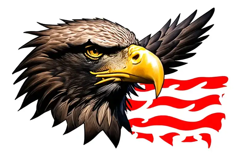 American Eagle Head With American Flab Behind