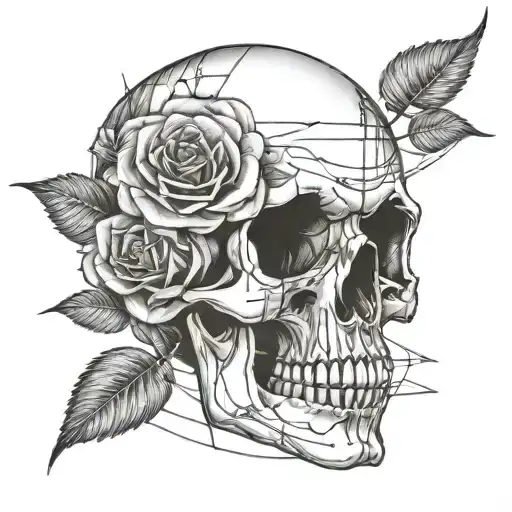 Skull Rose And Lines