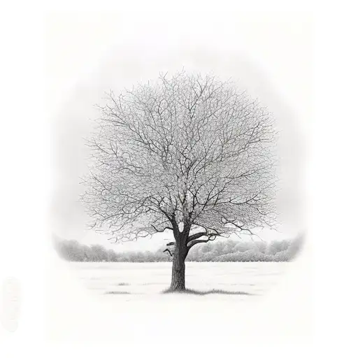 Oak Tree With Reeds At The Base