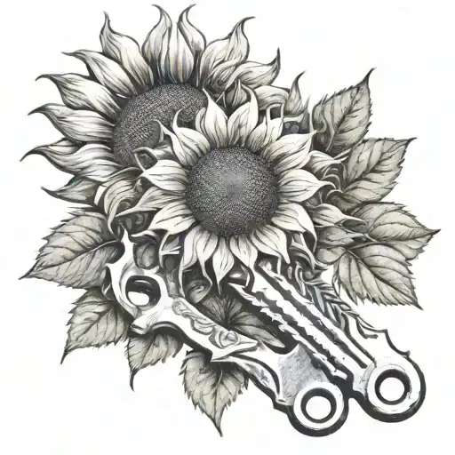 A Realistic Depiction Of A Sunflower Growing Out Of A Wrench