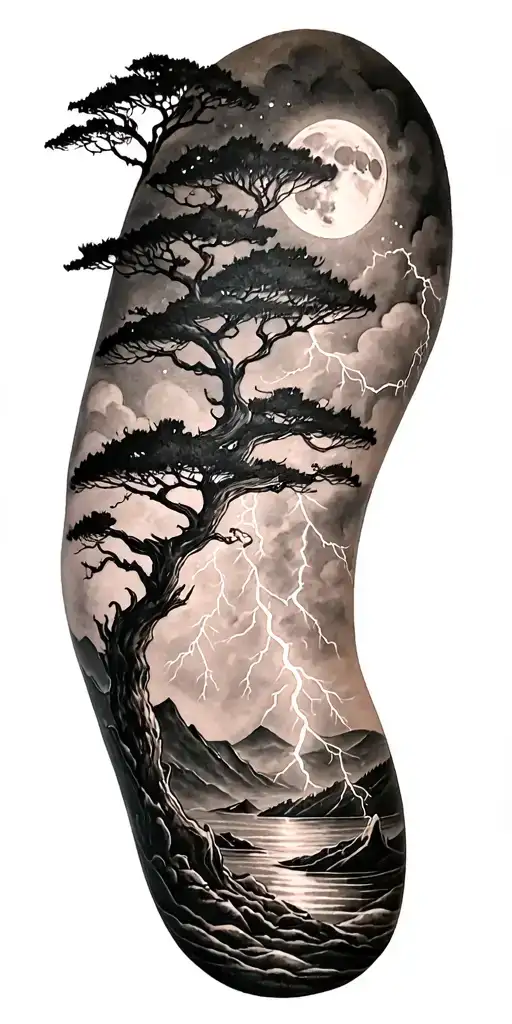 Viking Rume And Moon And Tree And Lightning Bolt