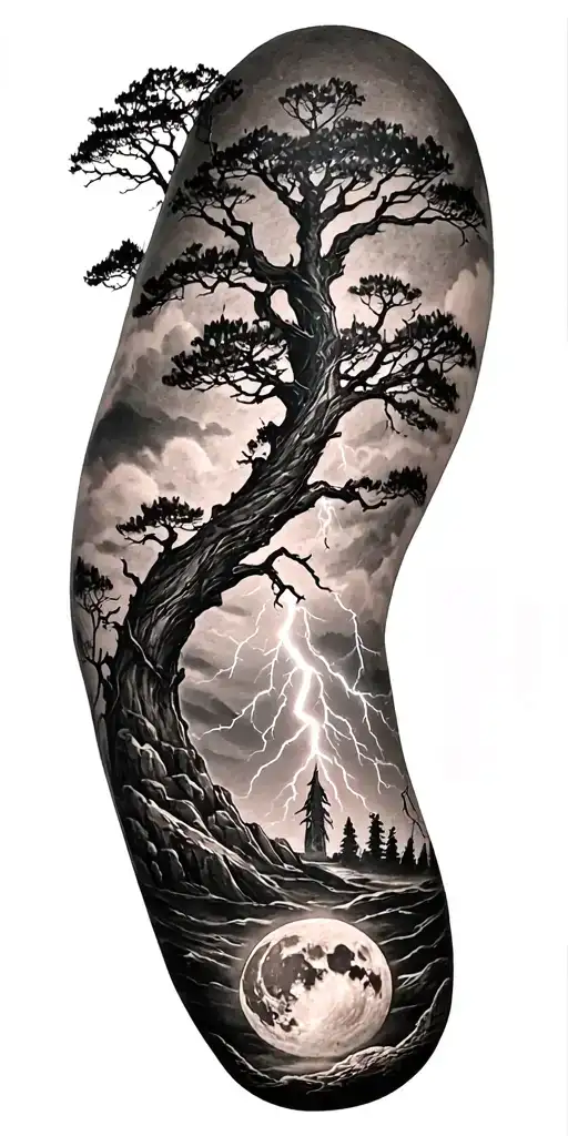 Viking Rume And Moon And Tree And Lightning Bolt