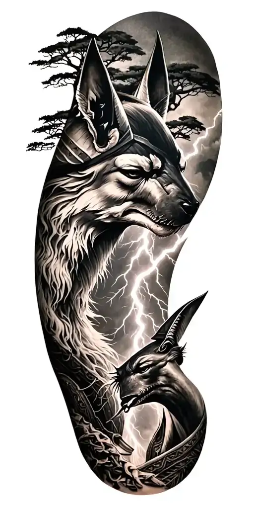 Viking Rume And Anubis And Tree And Lightning Bolt