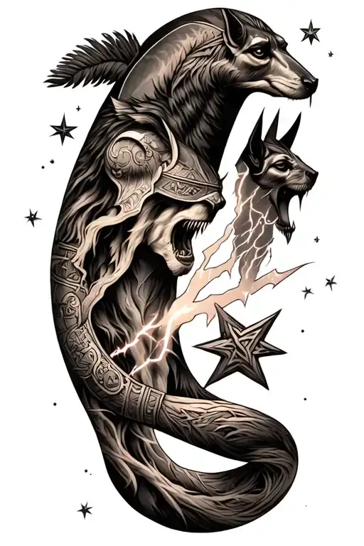 Viking Rume And Stars And Tree And Anubis Lightning Bolt