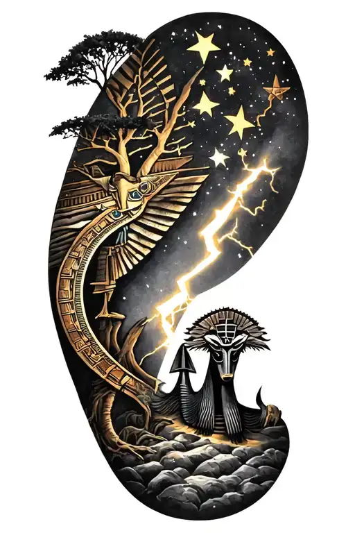 Viking Rume And Stars And Tree And Anubis Lightning Bolt And A Fusion Of Egyptian Symbolism